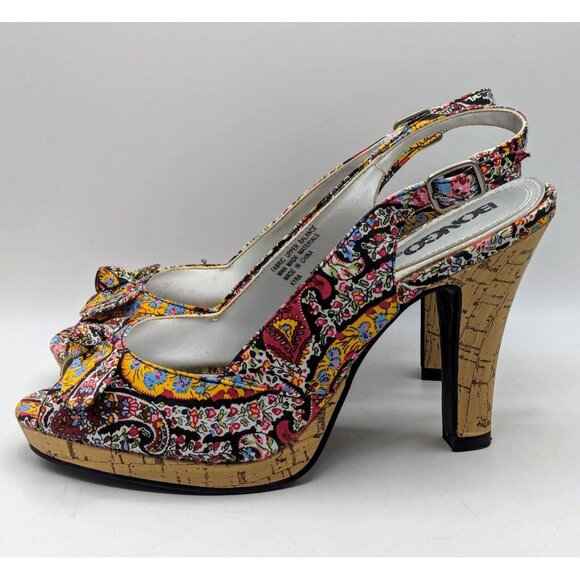 VTG BONGO High Heels Sz 7.5 Colorful Paisley Floral Y2K Cork Platform Kyra Pumps - Picture 4 of 7